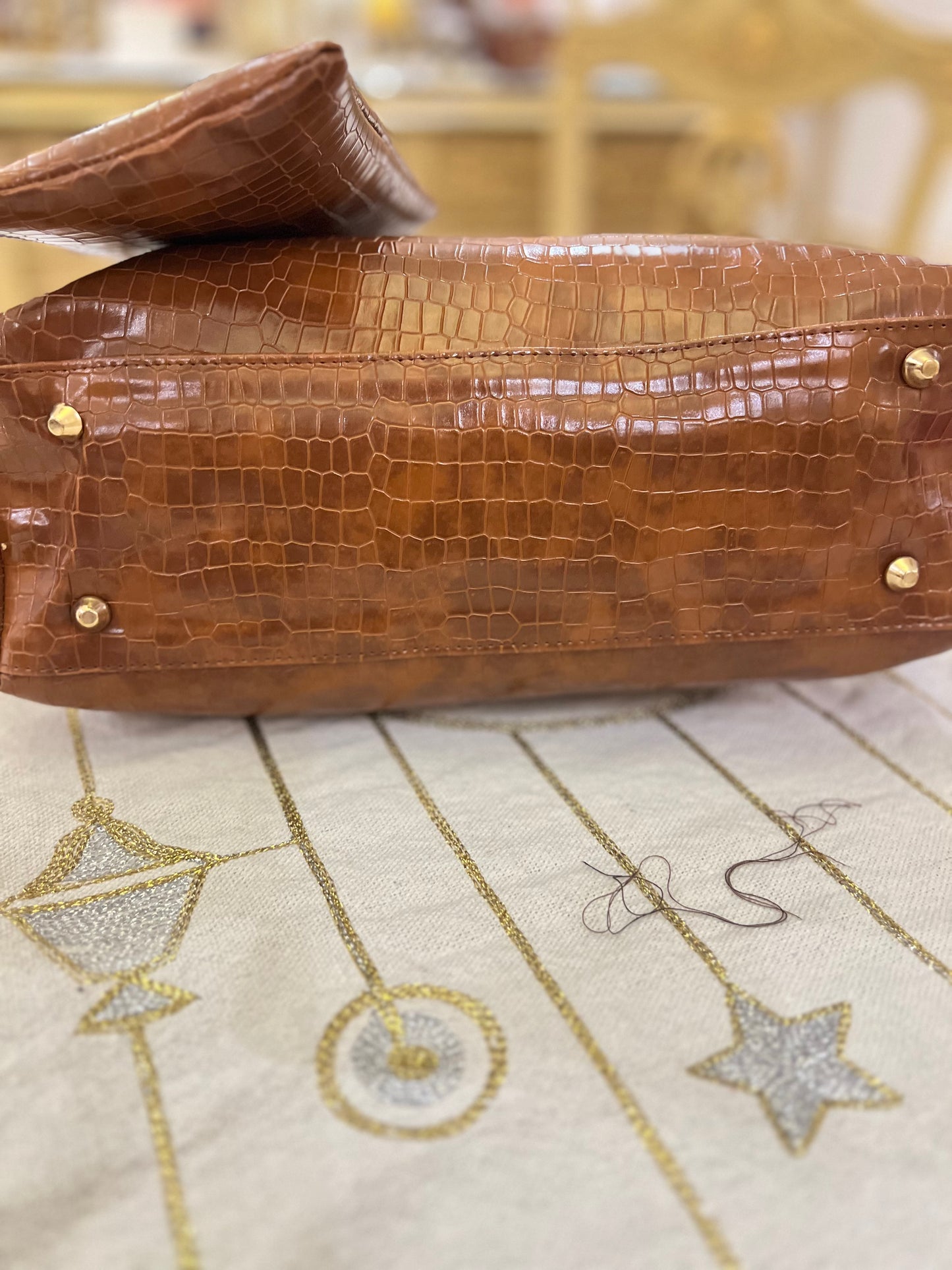 Camel Croc Embossed Tote with Matching Pouch