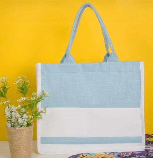 Jute tote bag with pocket outside