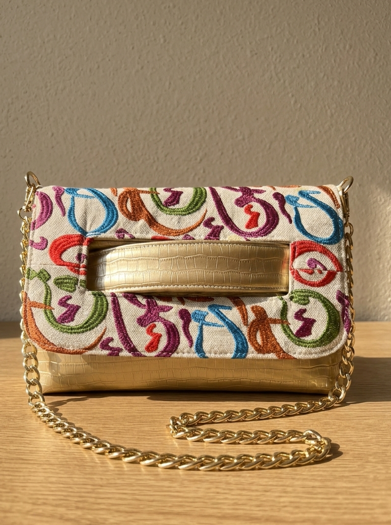 Colorful calligraphy clutch