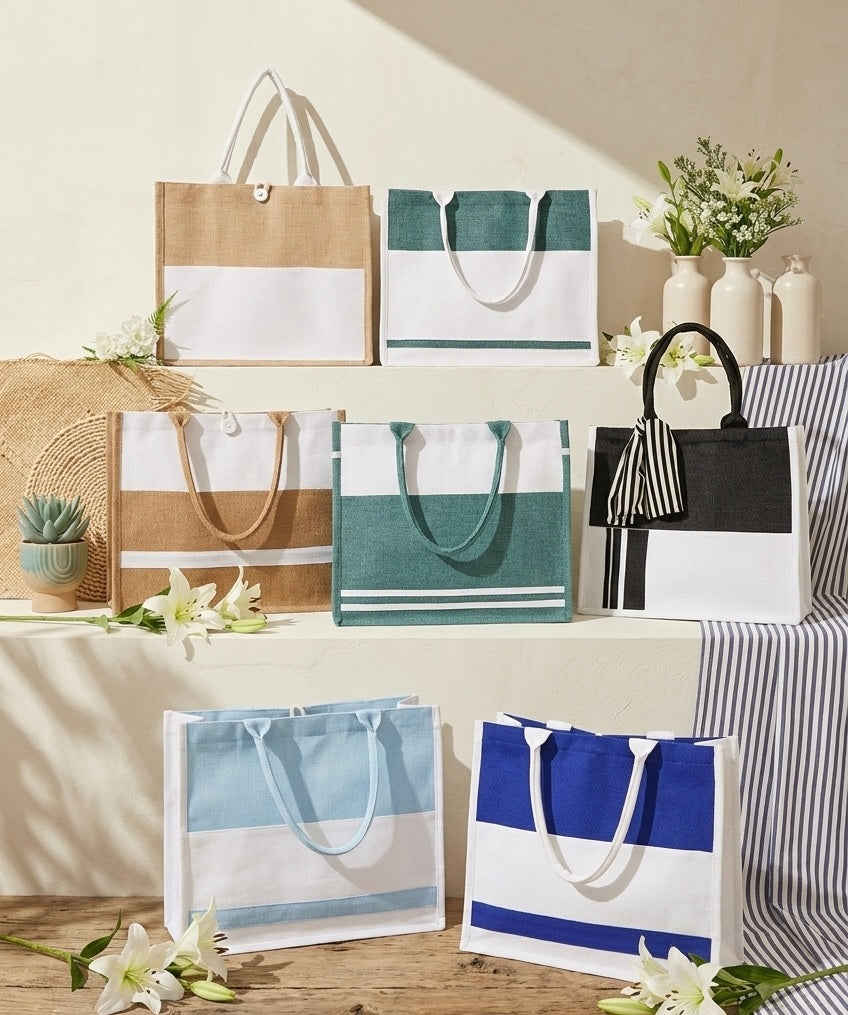 Jute tote bag with pocket outside