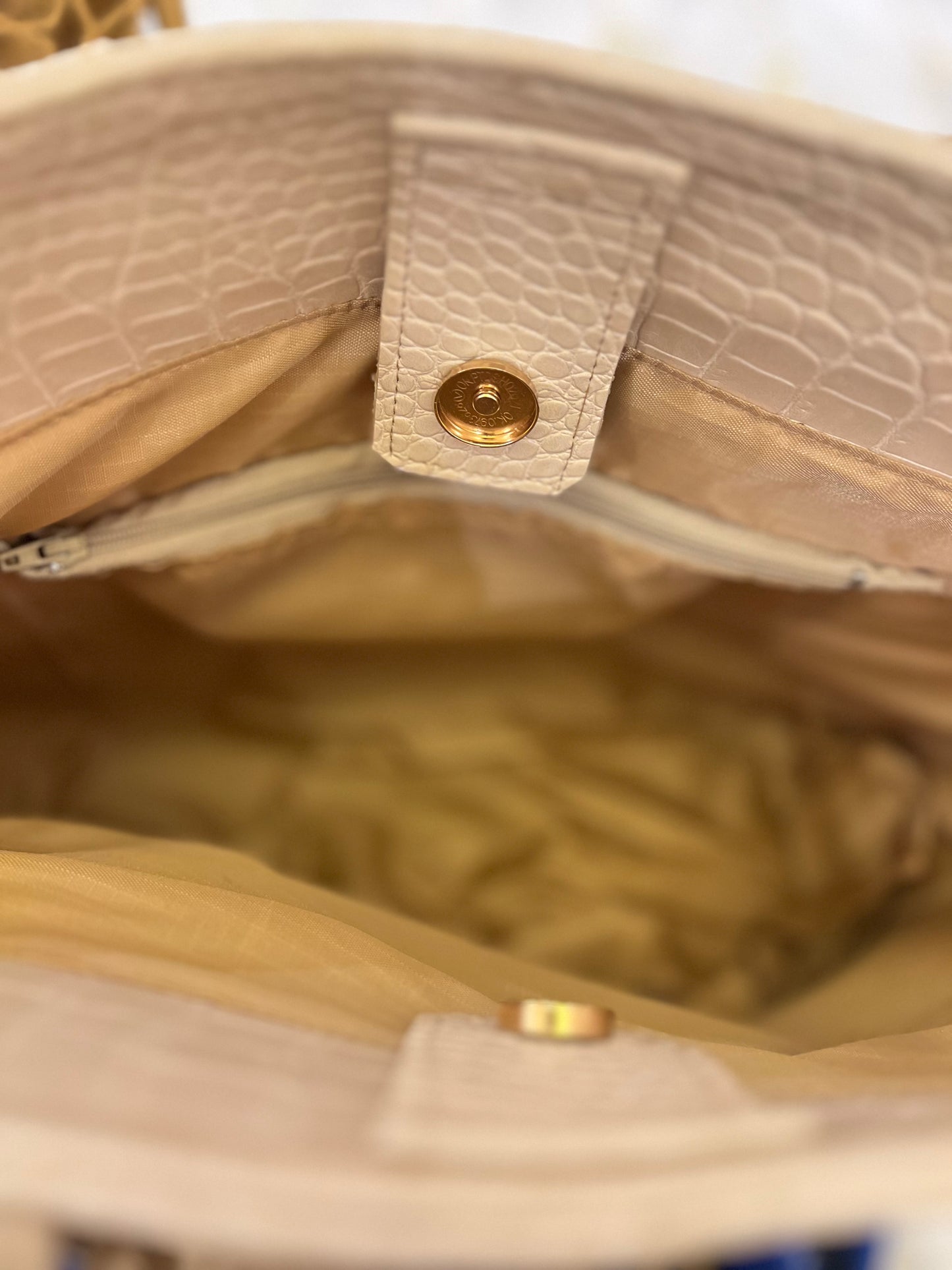 Beige Croc Embossed Tote bag with Detachable Pouch