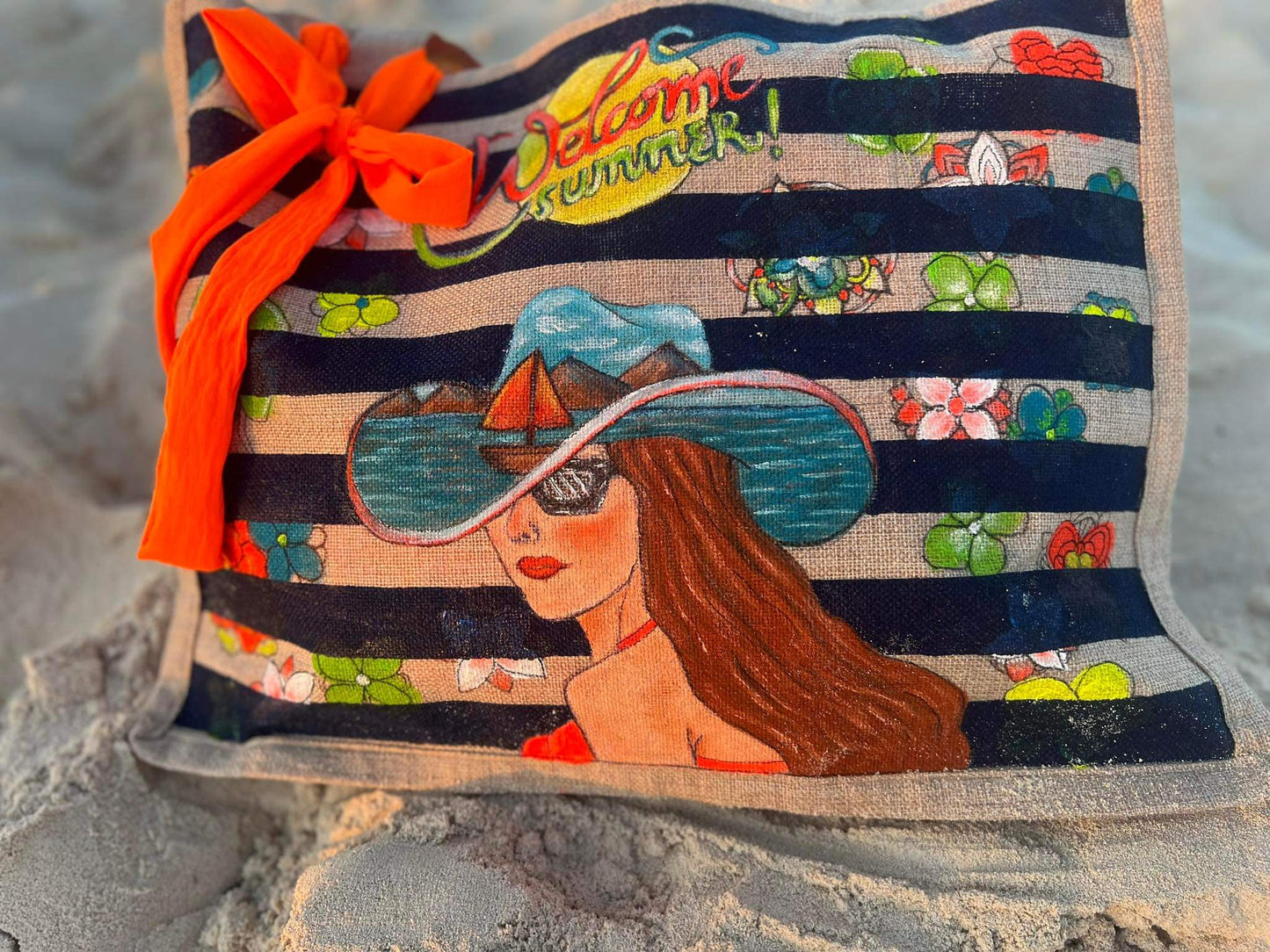 Welcome Summer handmade painted Tote Bag (Large)
