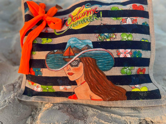 Welcome Summer handmade painted Tote Bag (Large)