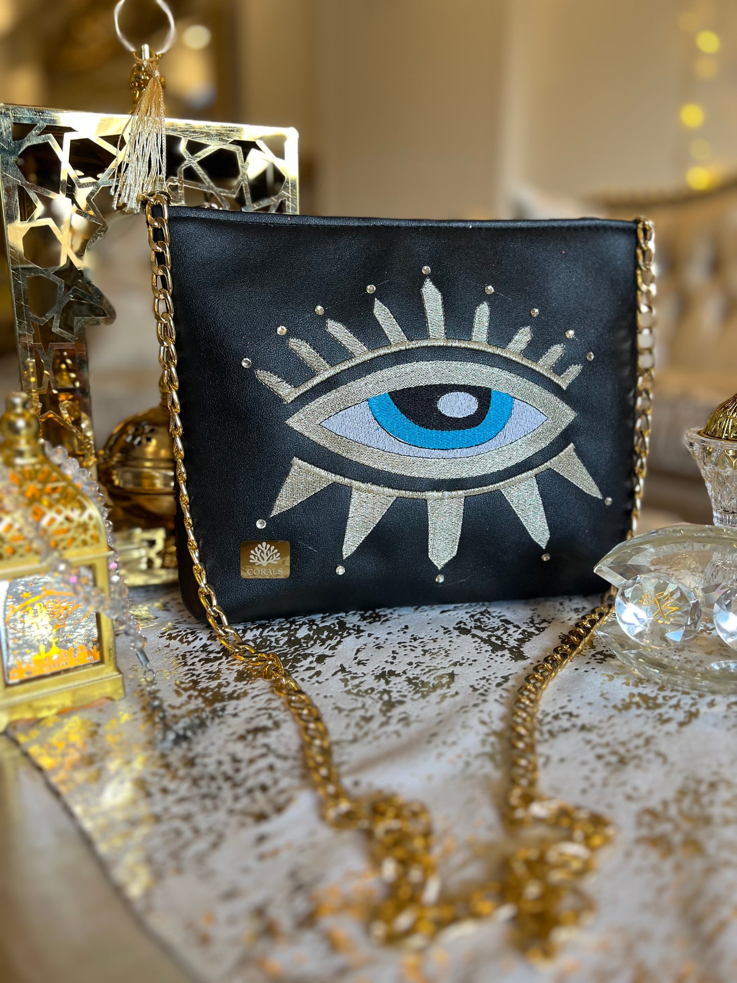 Evil eye clutch and cross bag