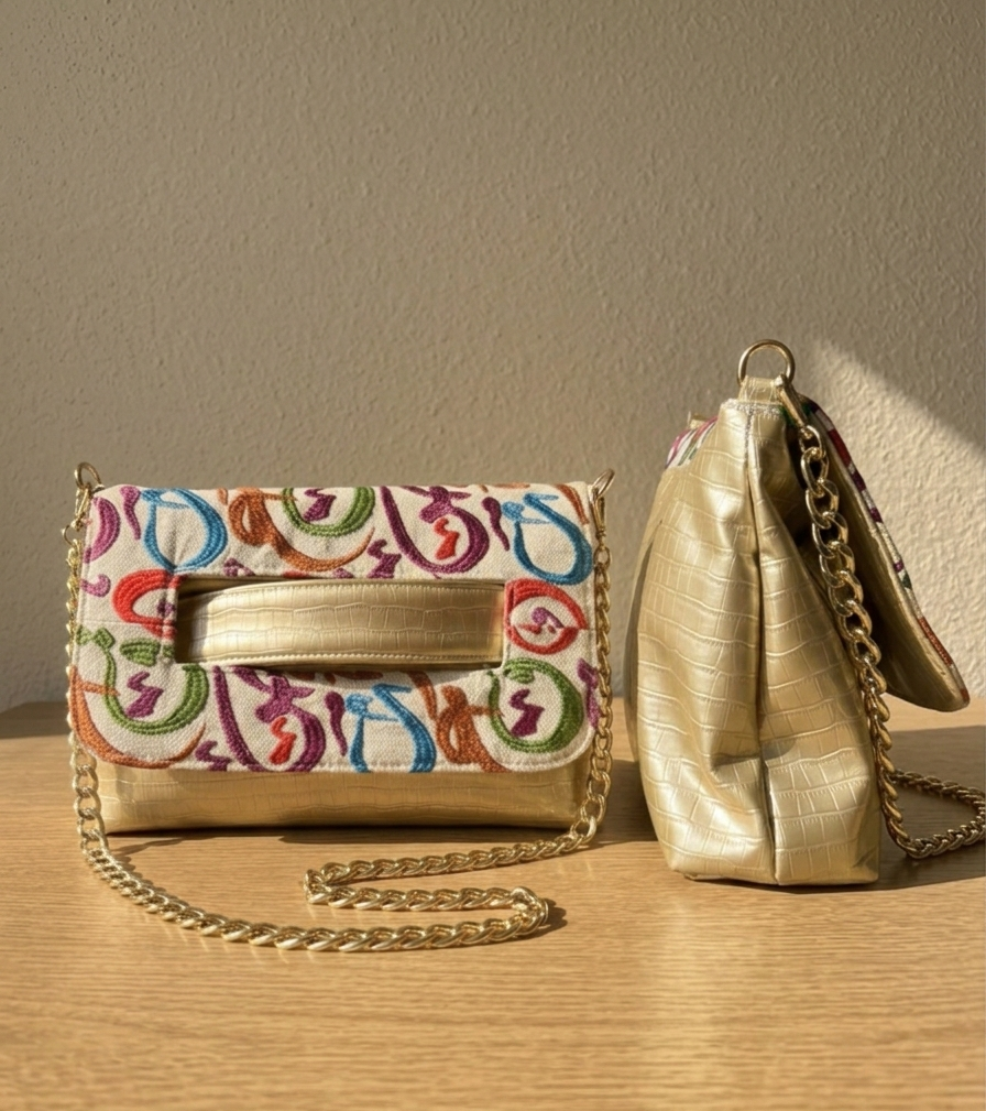 Colorful calligraphy clutch