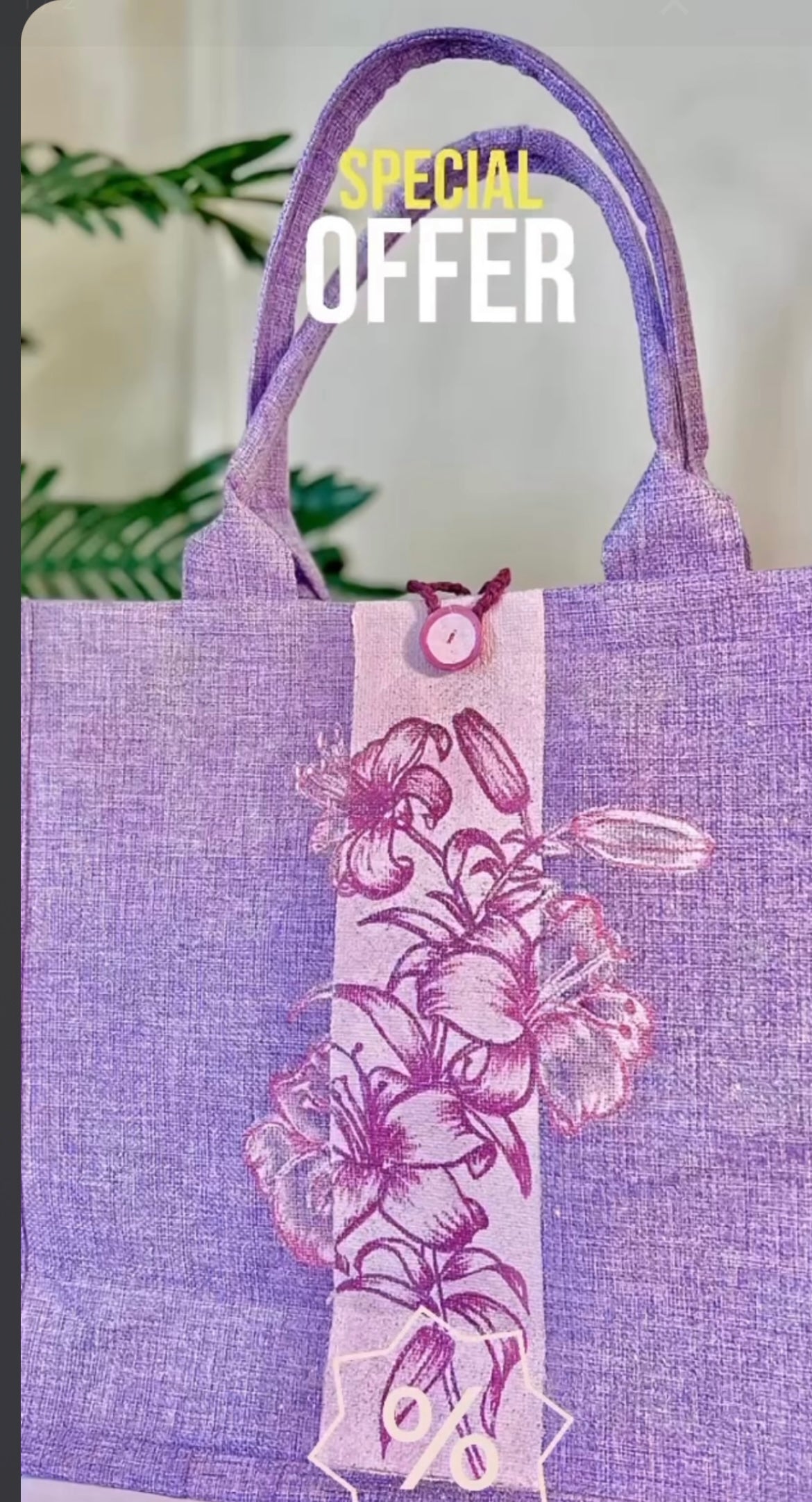Lilac Bloom Tote Bag hand painted(Medium size )