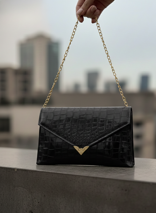 Black Croc Envelope Luxe