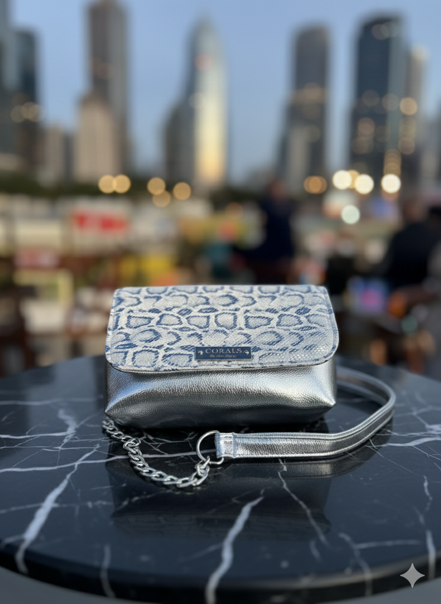 Silver python mini cross bag